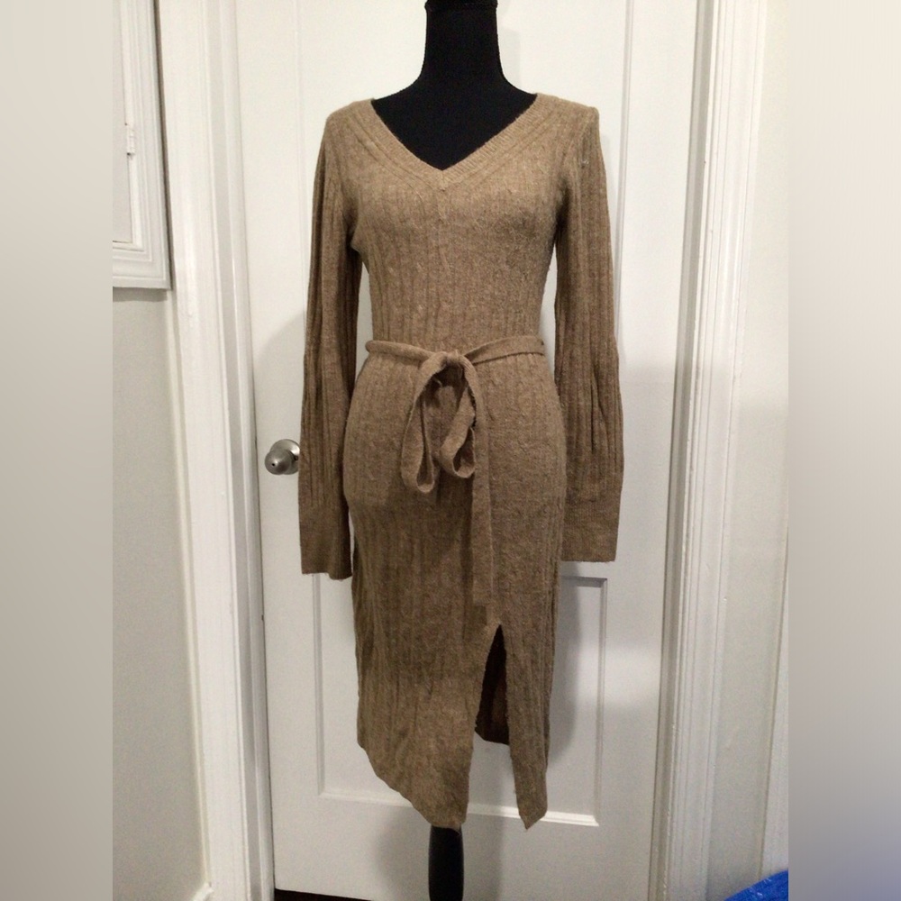 Long brown sweater dress